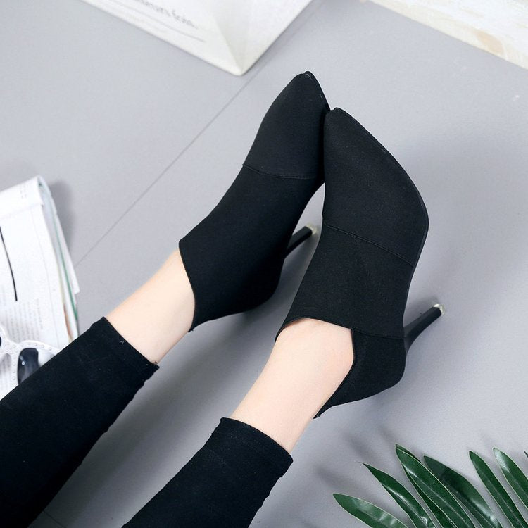 Damen elegante Ankle-Boots mit spitzem Zehenbereich und modischem Stretch-Obermaterial EB