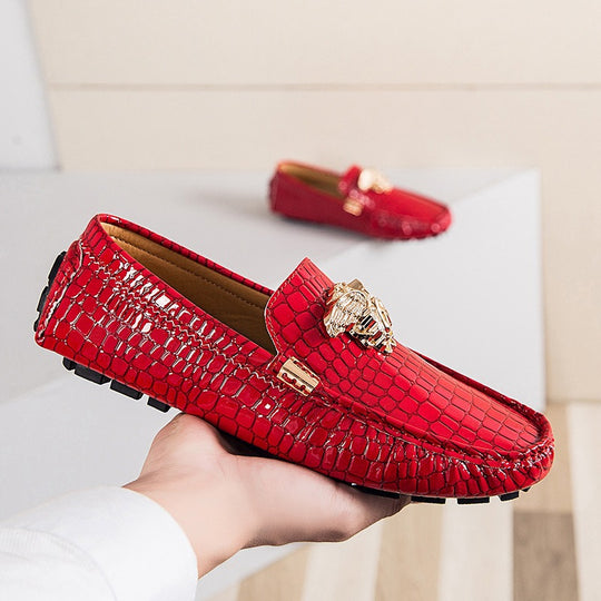 Damen lackierte Mokassin-Fahrerhalbschuhe mit Krokoprägung, weichem Lederfutter und profilierter Noppenlaufsohle EB