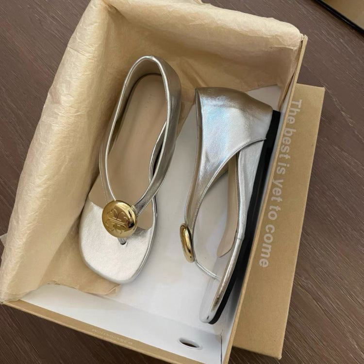 Damen Sandalen mit modischem Gold-Detail und ergonomischer Sohle EB