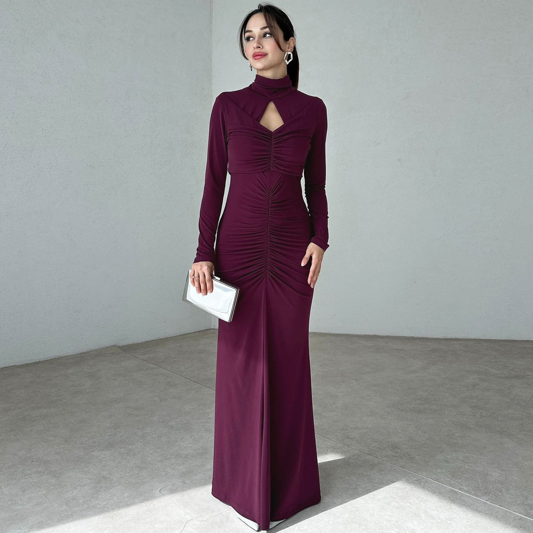 Damen Elegantes Maxikleid mit hochgeschlossenem Design und raffinierten Raffungselementen EB