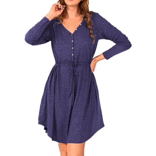 Damen lässiges Wickelkleid mit Knopfdetails und Taillenzug EB