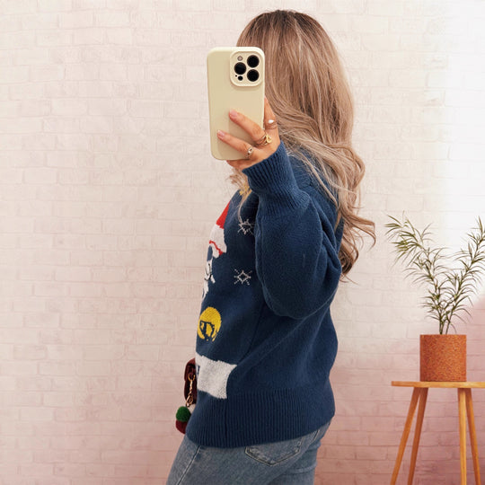 Damen festlicher Strickpullover mit Weihnachtsmotiv EB