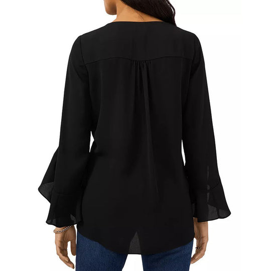 Damen Elegante Bluse mit Rüschendetails und tiefem V-Ausschnitt EB