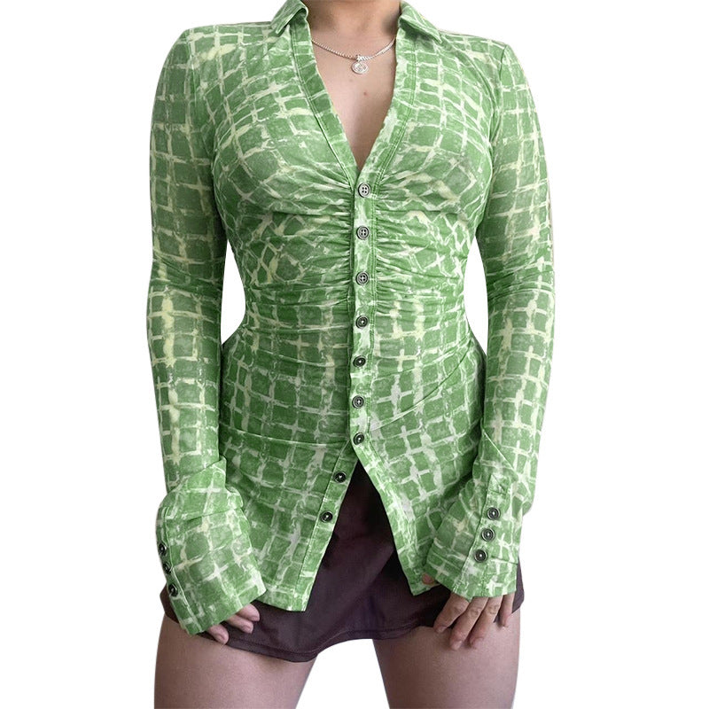 Damen figurbetonte Bluse mit raffiniertem Rüschendesign und elegantem Knopfverschluss EB