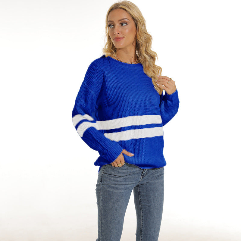 Damen lässiger Pullover mit modischem Streifenmuster EB