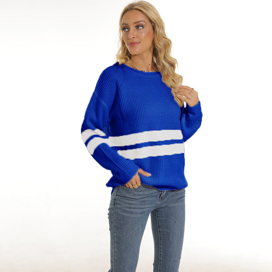 Damen lässiger Pullover mit modischem Streifenmuster EB