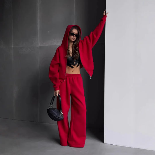Damen Oversized Kapuzenjacke und Sweathose Set EB
