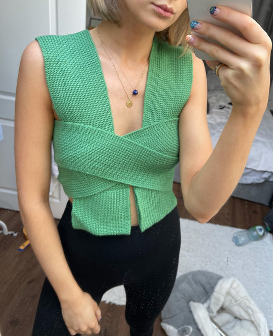 Damen Modisches Stricktop mit extravaganten Kreuzdetails EB