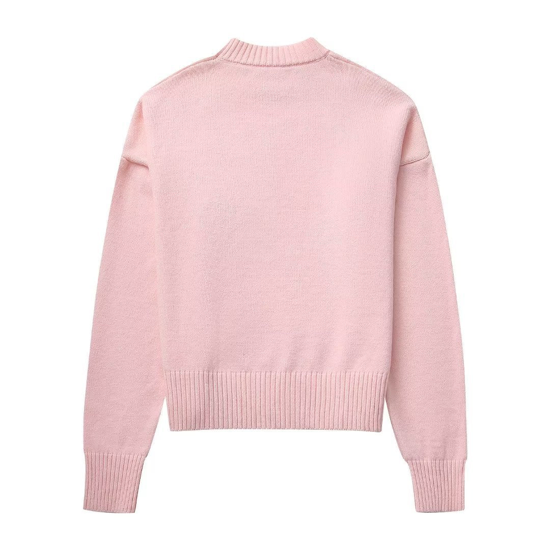 Damen grob gestrickter Pullover mit weiten Ärmeln und Rundhalsausschnitt EB