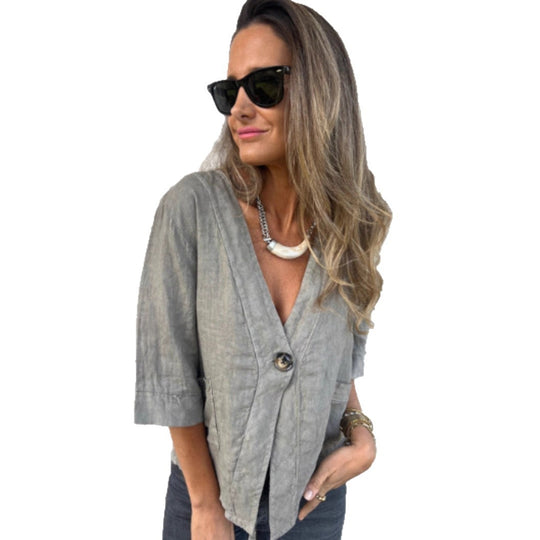 Damen Leichtes Leinenblazer mit kurzer Arm EB