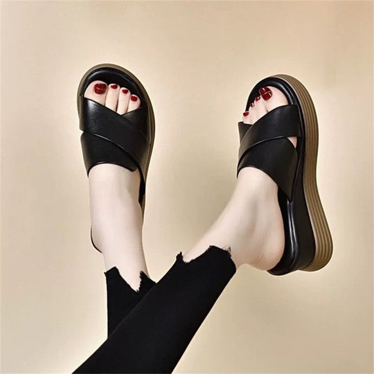 Damen Wedge-Pantoletten mit komfortablem Cross-Riemen EB