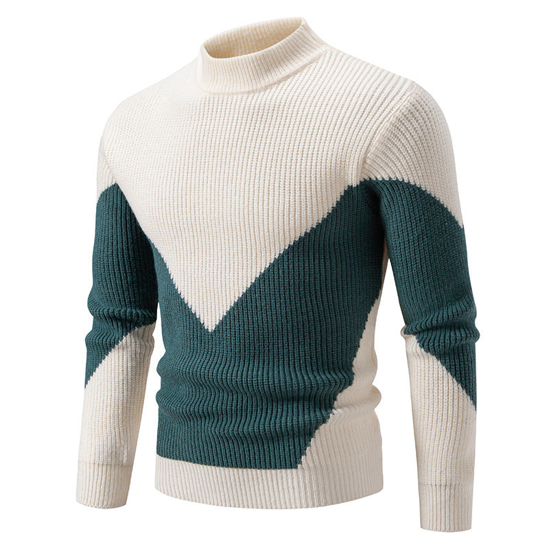 Herren nan gerippter Feinstrickpullover mit Stehkragen und kontrast-Blockdesign EB