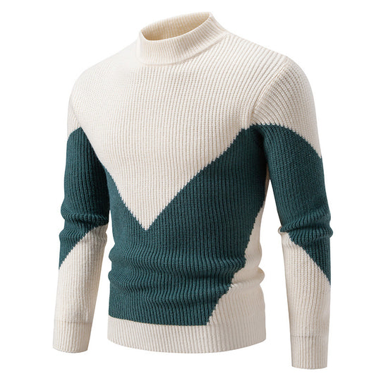 Herren nan gerippter Feinstrickpullover mit Stehkragen und kontrast-Blockdesign EB