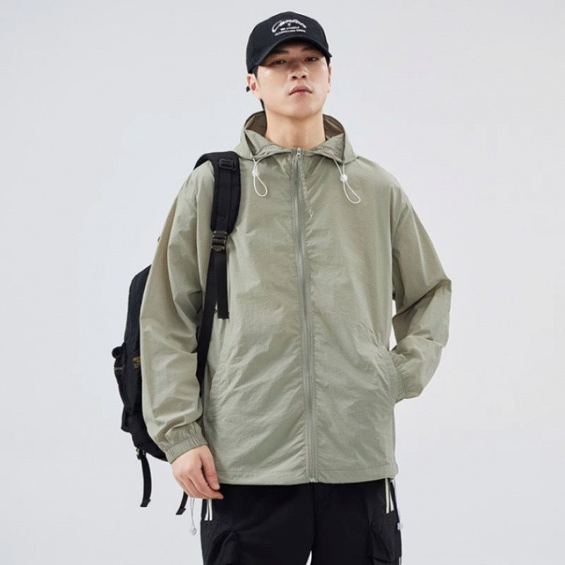 Herren leichte Windjacke mit praktischen Taschen und verstellbarem Kapuzen-Design EB