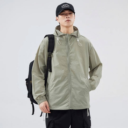 Herren leichte Windjacke mit praktischen Taschen und verstellbarem Kapuzen-Design EB
