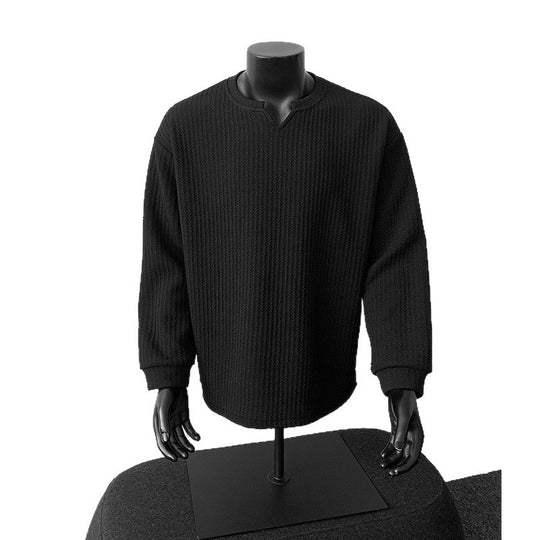 Herren nan grobstrukturierter Strickpullover mit V-förmigem Schlitzkragen und gerundetem Saum EB