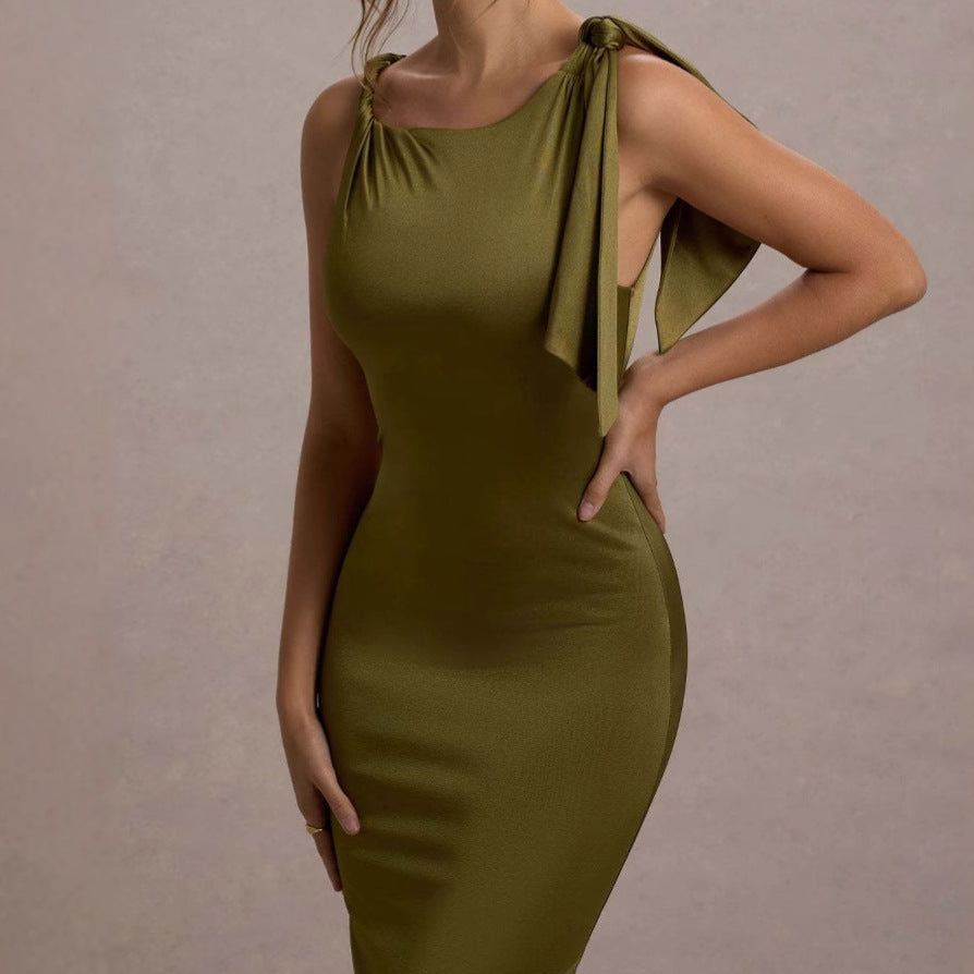 Damen Elegantes Maxikleid mit asymmetrischem Träger und figurbetontem Schnitt EB