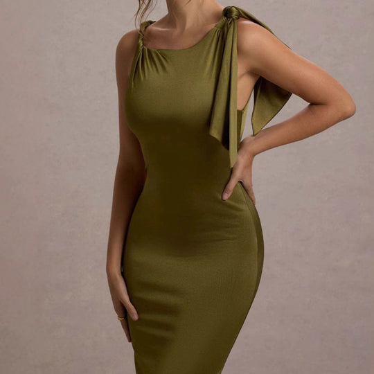 Damen Elegantes Maxikleid mit asymmetrischem Träger und figurbetontem Schnitt EB
