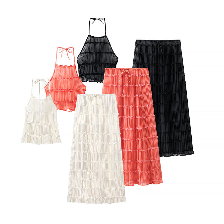 Damen Set aus Rüschenshirt und Maxirock EB