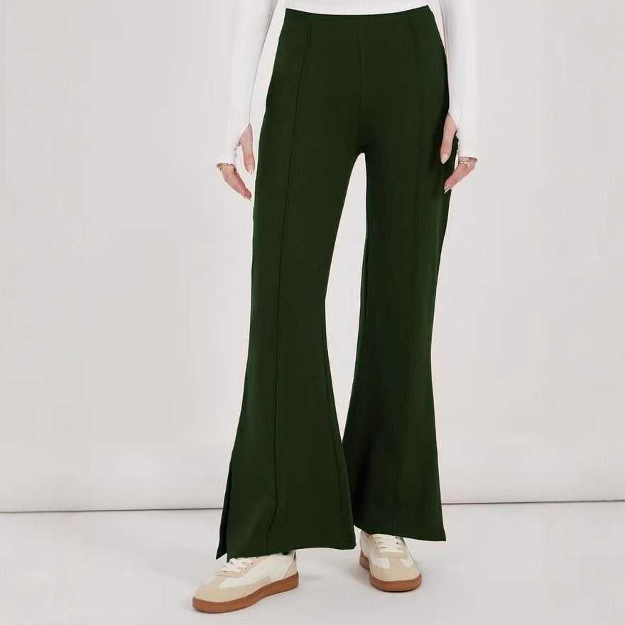 Damen weite Flared-Hose aus strukturiertem Material mit seitlichen Schlitzen EB