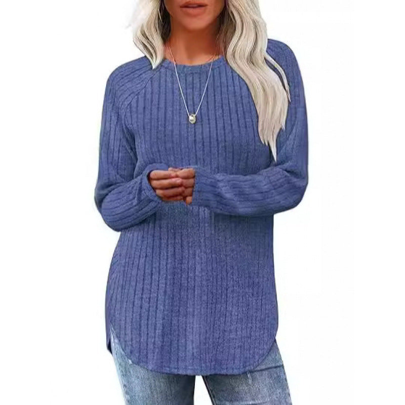 Damen lässiger Pullover mit geripptem Muster und weitem Schnitt EB