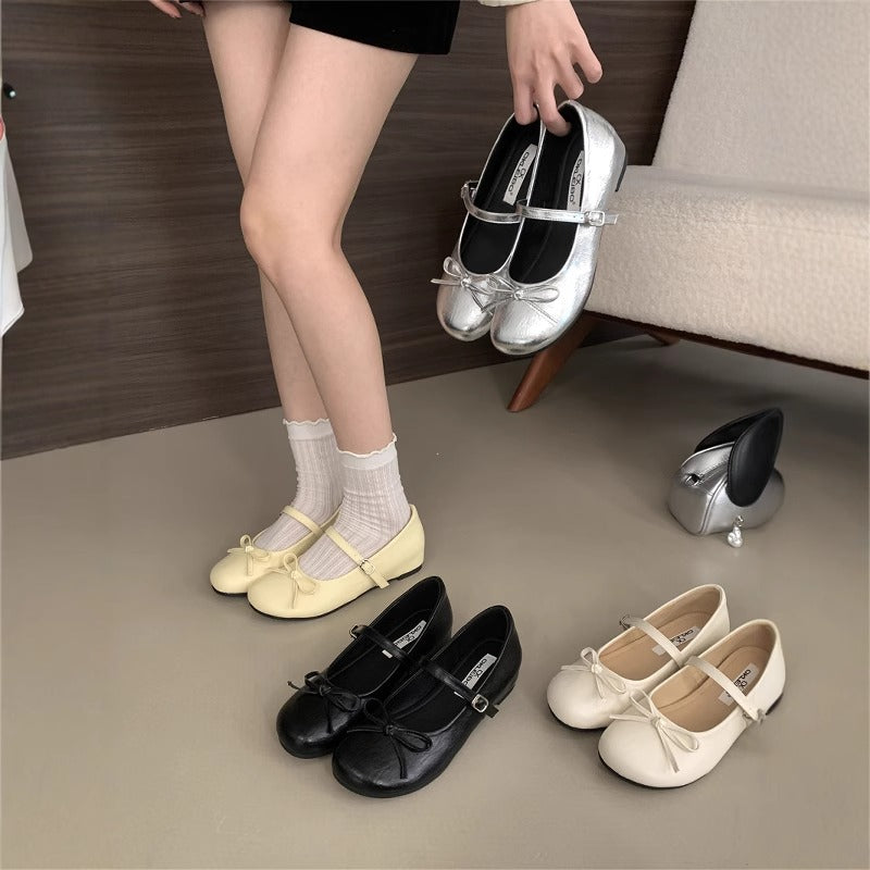 Damen Ballerinas mit elegantem Riemchen und zierlichem Schleifendetail EB