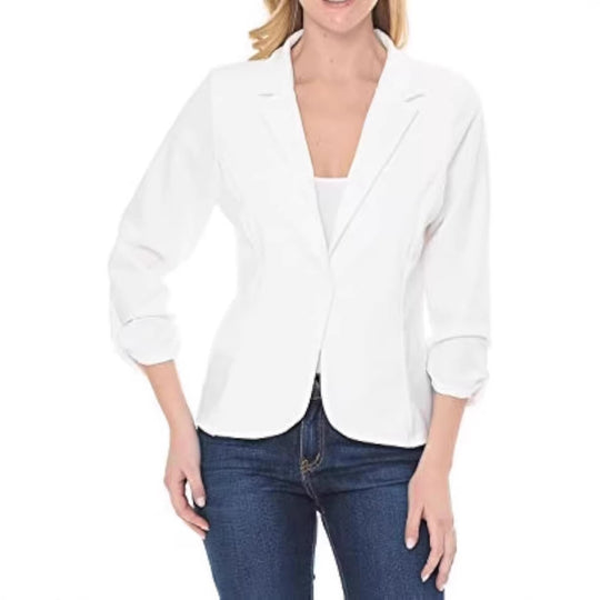 Damen taillierter Jersey-Blazer mit Ein-Knopf-Verschluss und dreiviertelärmeln EB