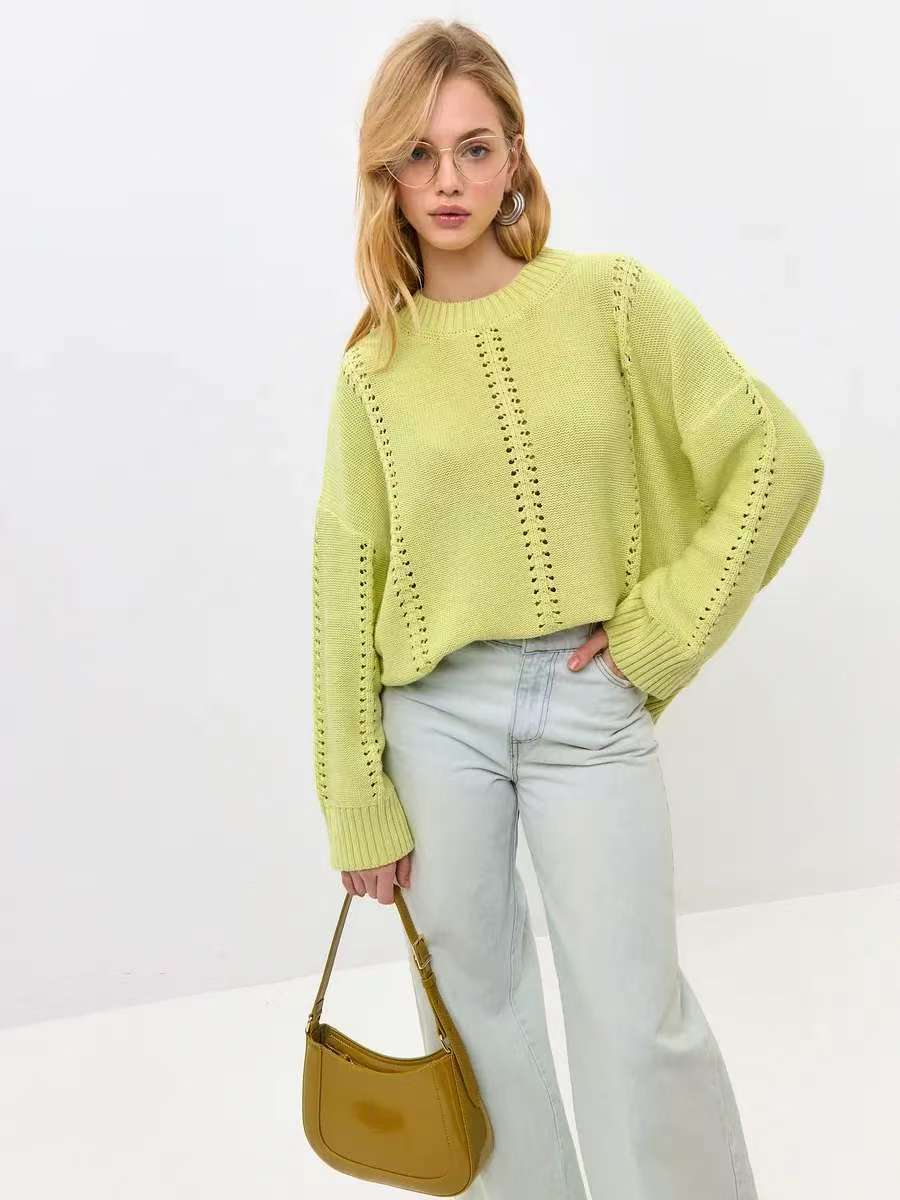 Damen Grober Strickpullover mit eleganter Struktur und weitem Schnitt EB