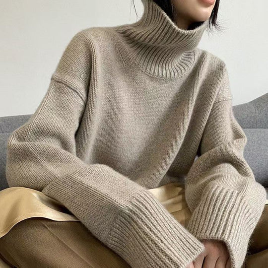 Damen Rollkragenpullover aus weichem Strickmaterial mit übergroßem Schnitt EB