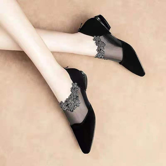 Damen elegante Ballerinas mit durchsichtigen Einsätzen und dekorativem Schmuck EB