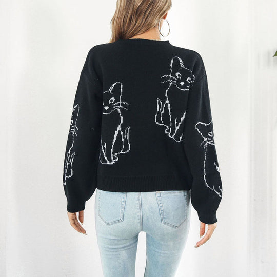 EB | Verspielter Strickpullover Mit Katzenmuster