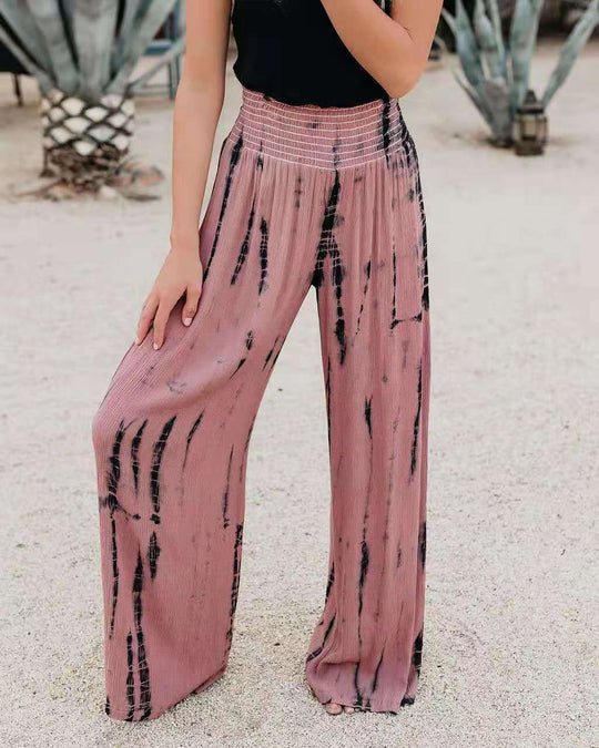 Damen Weit geschnittene Palazzo-Hose mit elastischem Bund und modischem Print EB