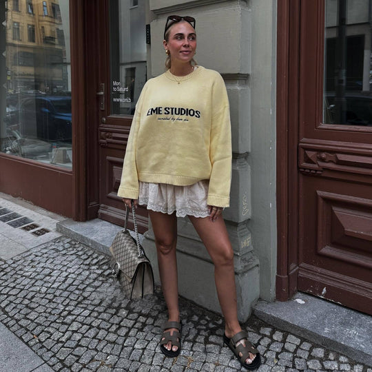 Damen Oversized Pullover mit kreativem Schriftzug EB