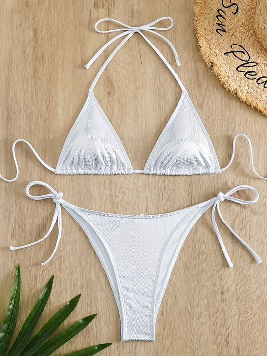 Damen Triangel-Bikini mit glänzendem Netzdesign EB