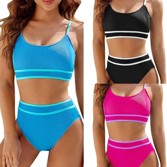 Damen Hoch tailliertes Bikini-Set mit sportlichem Top EB