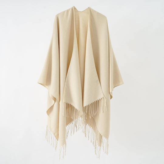 Damen Modischer Fransen-Poncho Aus Weichem Material mit Luxuriösem Fall EB