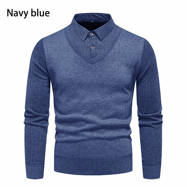 Herren Strickpullover mit V-Ausschnitt und modernem Rippenmuster EB