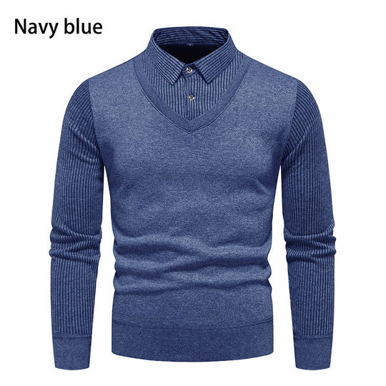 Herren Strickpullover mit V-Ausschnitt und modernem Rippenmuster EB