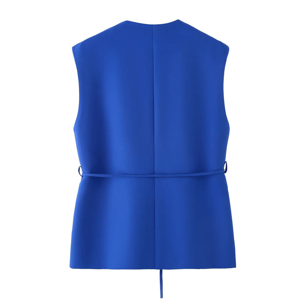 Damen elegantes Blazer- und Hosen-Ensemble mit modernem Gürtel EB