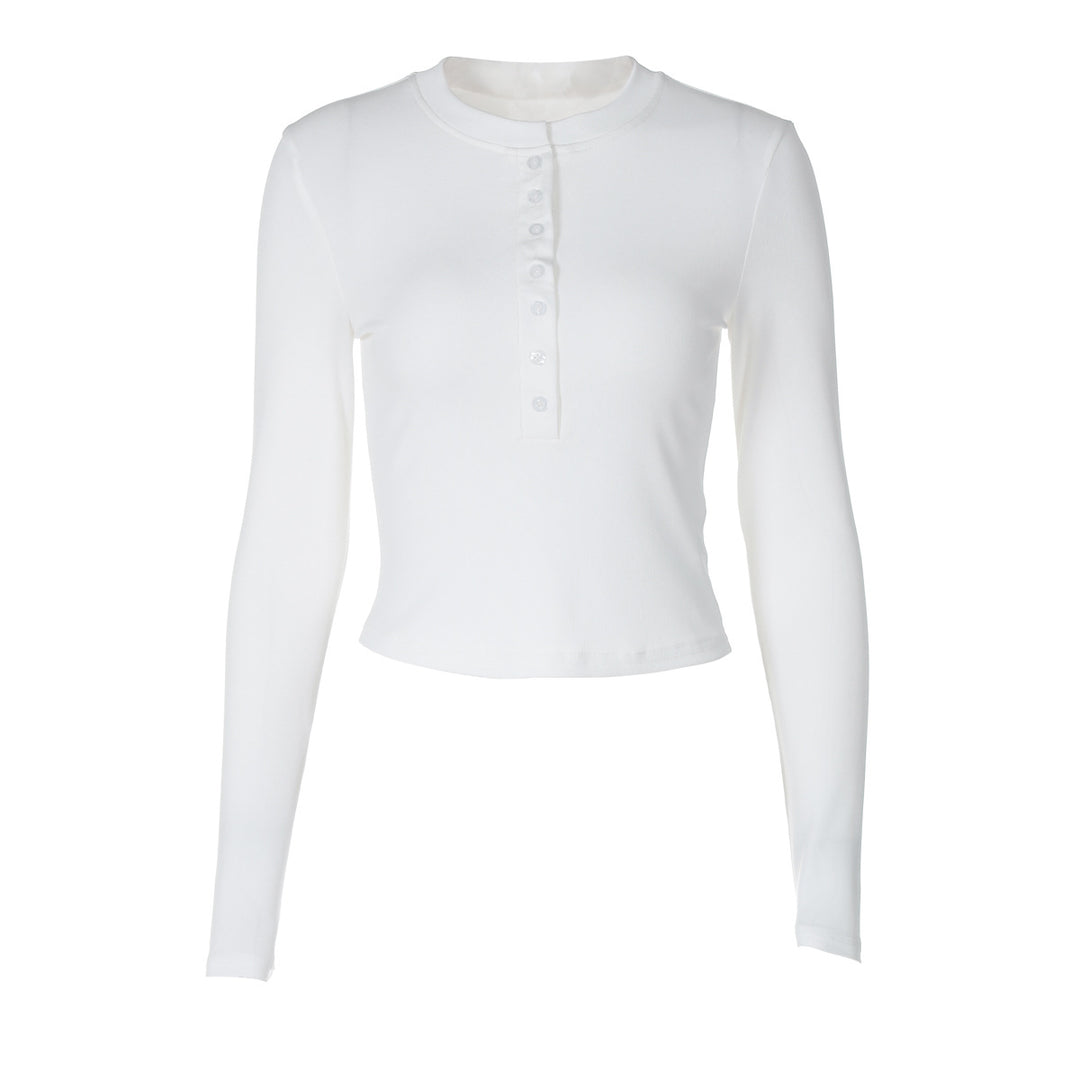 Damen Langarmshirt mit Knopfleiste und figurbetontem Schnitt EB