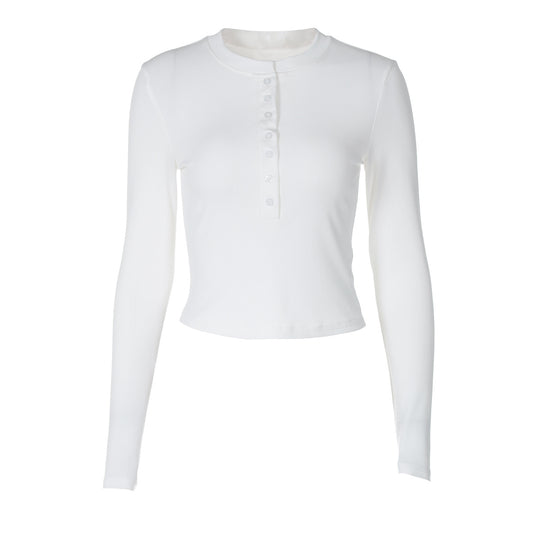 Damen Langarmshirt mit Knopfleiste und figurbetontem Schnitt EB