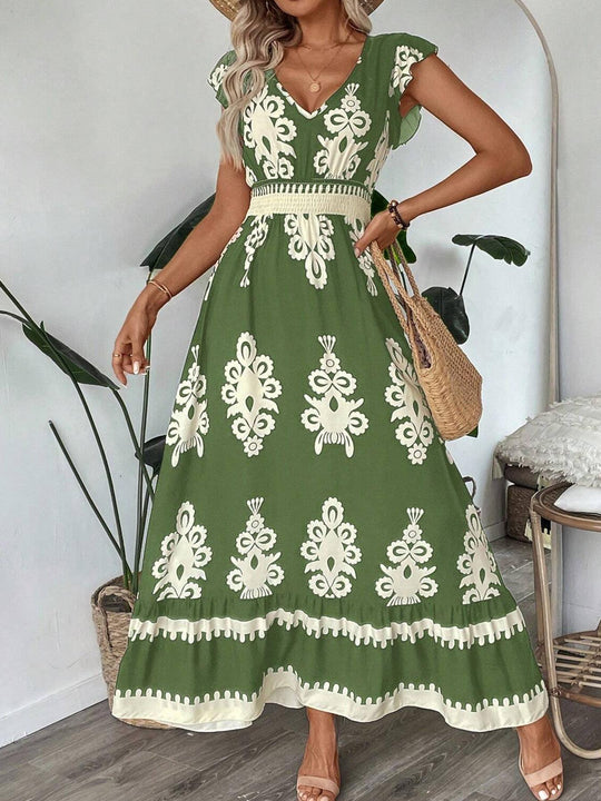 Damen Maxikleid mit floralem Muster und V-Ausschnitt EB
