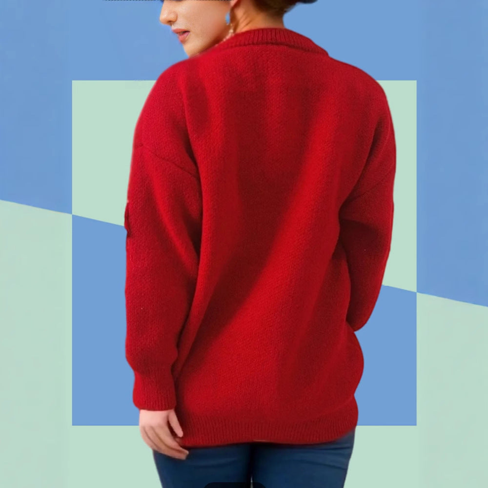 Damen Weihnachts-Pullover mit 3D-Elementen und festlichen Applikationen EB