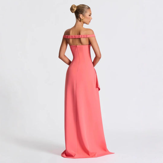 Damen Elegantes Maxikleid mit schulterfreiem Design und hohem Schlitz EB