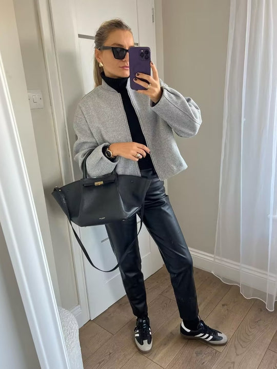 Damen lässige Übergangsjacke mit Stehkragen und asymmetrischem Schnitt EB