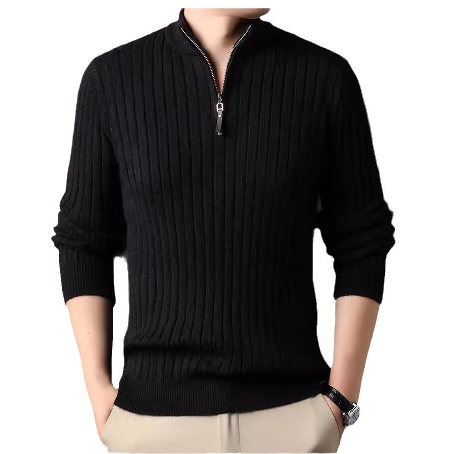Herren Strickpullover mit modernem Stehkragen im Rippdesign EB