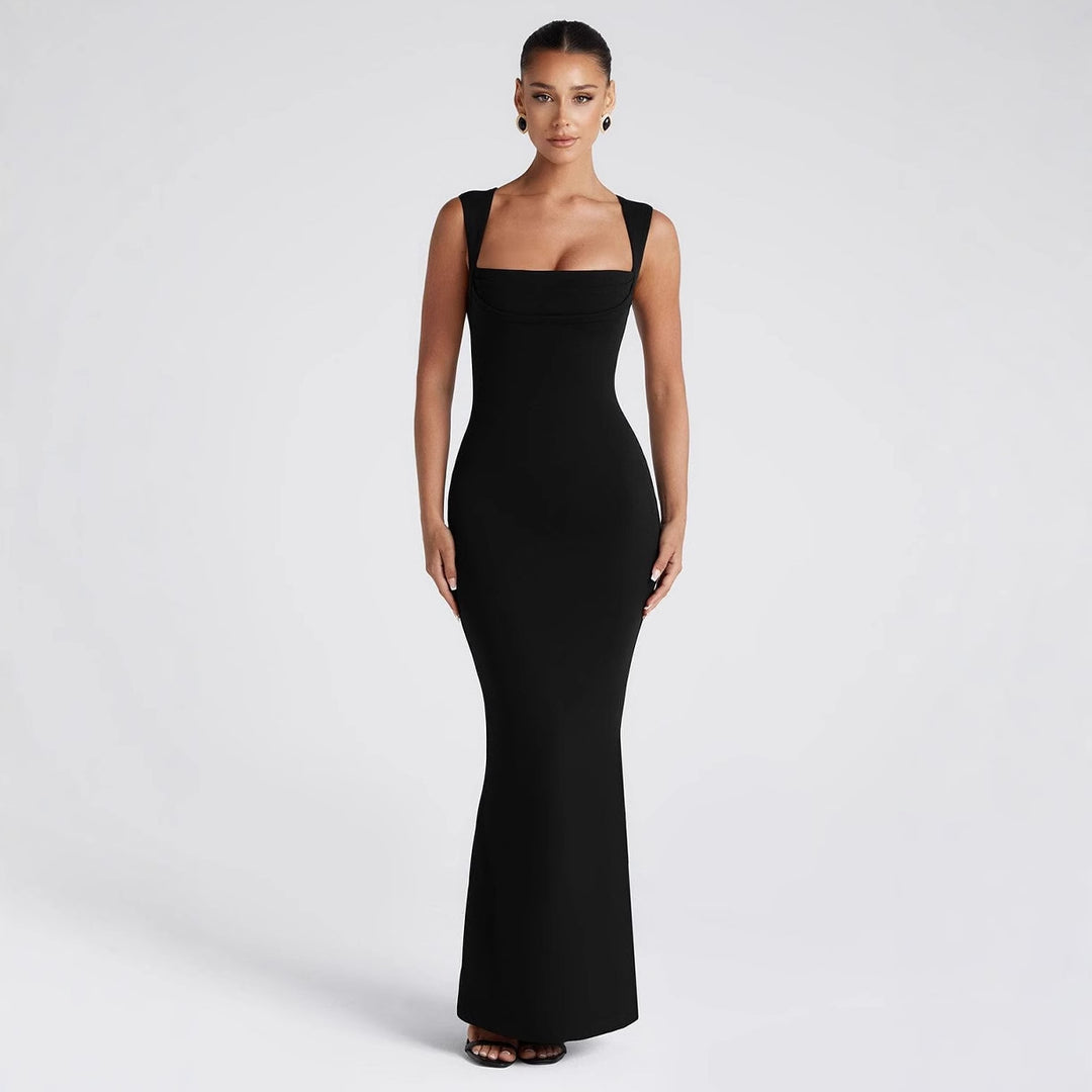 Damen Elegantes Langarm-Bodycon-Kleid mit quadratischem Ausschnitt und figurbetontem Schnitt EB