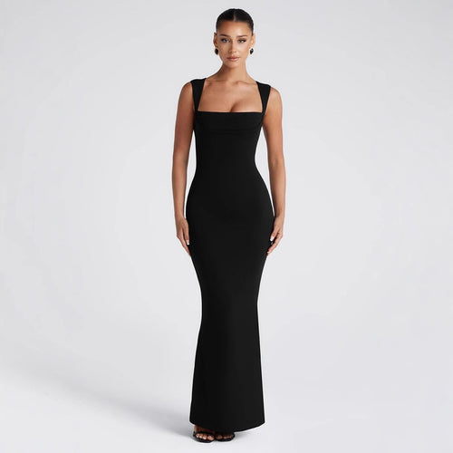 Damen Elegantes Langarm-Bodycon-Kleid mit quadratischem Ausschnitt und figurbetontem Schnitt EB