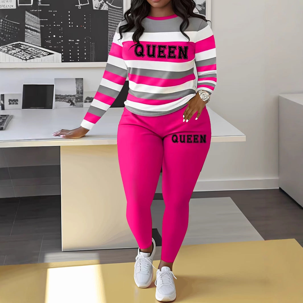 Damen Sportliches Zweiteiler-Set mit gestreiftem Oberteil und leggings EB
