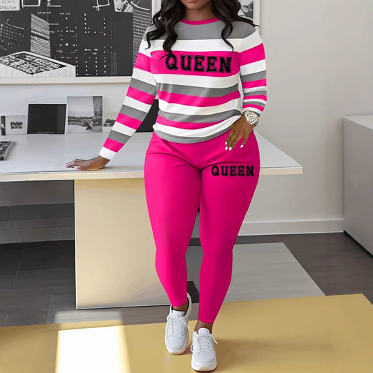 Damen Sportliches Zweiteiler-Set mit gestreiftem Oberteil und leggings EB